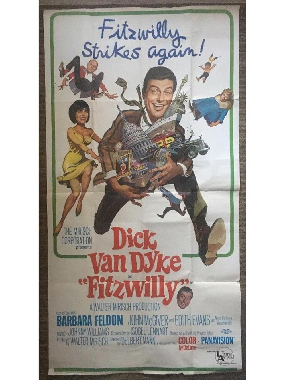 Fitzwilly Original Vintage Poster Movie Theater Promo Pin-up Dick Van Dyke Huge